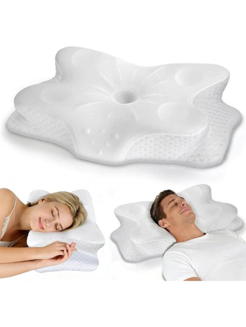 〽️Cervical Neck Pillow Ergonomic Contour Memory Foam Cooling White Silk Cover